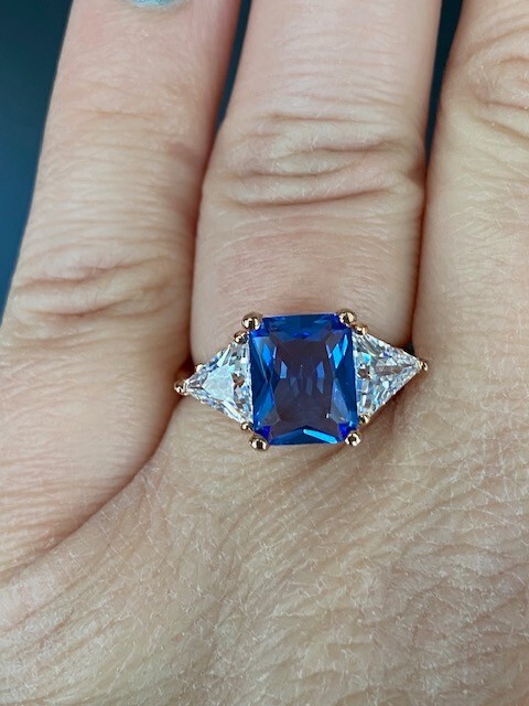 Square solitaire lab-created Light Blue Sapphire rose gold plated ring sz8