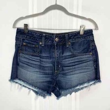 American Eagle Hi Rise Festival Jean Shorts Size 6 Blue Raw Fringe Hem Cutoffs