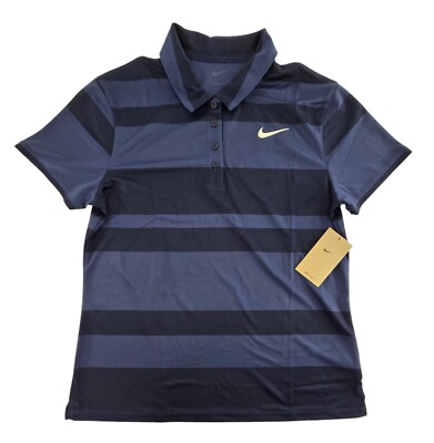 Nike Polo Shirt Womens L Bold Striped Golf Top Retro Classic Blue