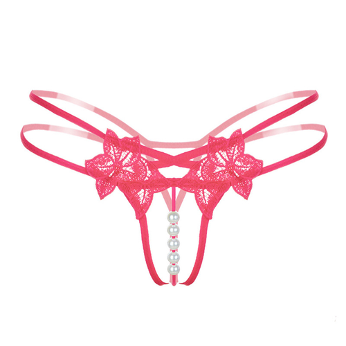 Embroidered Lace Pearl Sexy Women's Underwear with Transparent Open Crotch Thong - Picture 6 of 13