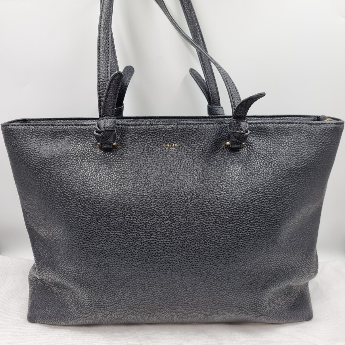Oroton Atlas Black Genuine Leather Shopper Tote Shoulder Bag Purse