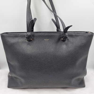 Oroton Atlas Black Genuine Leather Shopper Tote Shoulder Bag