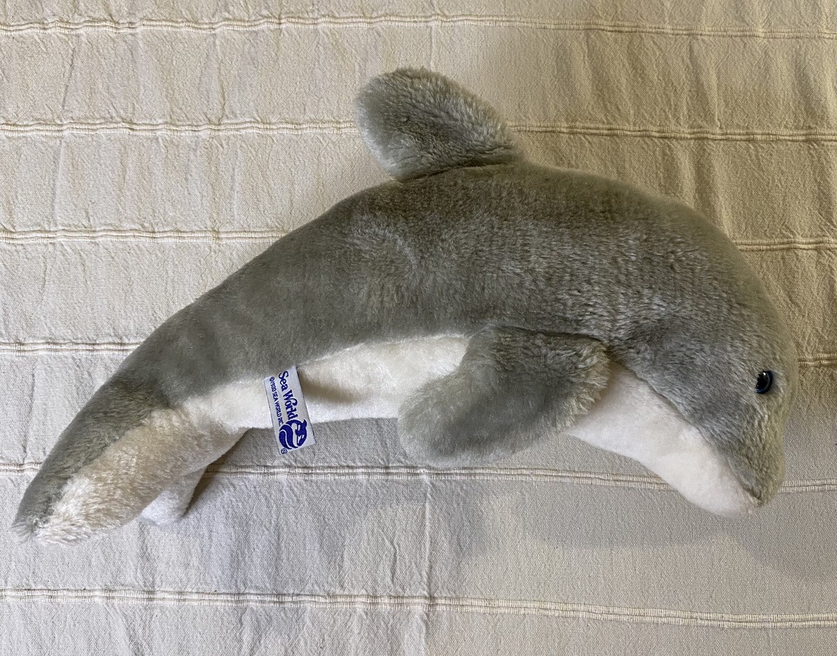 Vintage 1980 Sea World Gray Dolphin Plush Stuffed Animal 15 inches Soft Toy