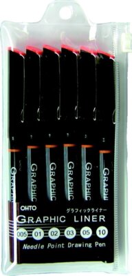 	OHTO Graphic Liner Needle Point Drawing Pen 6-Pack Pigment Ink	