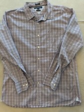 Tommy Hilfiger Button Down Shirt Mens XL Custom Fit Purple Plaid Pocket Logo