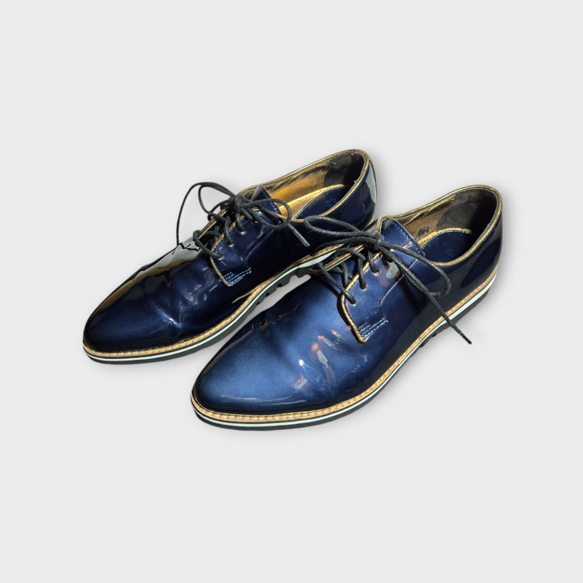 Johnston & Murphy Patent Leather Shoes Womens 8M Blue Lace 