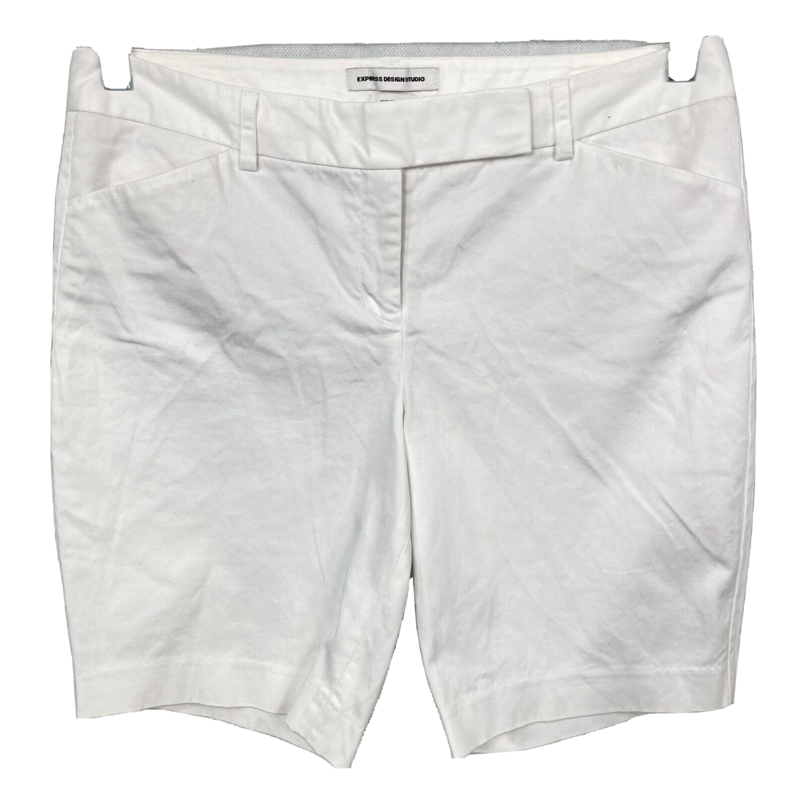 Express Womens White Editor Trouser Bermuda Shorts Sz 8 Cotton Stretch |  eBay