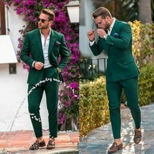 Men Suit Green Double Breasted Slim Fit Groom Prom Party Tuxedo Wedding Custom