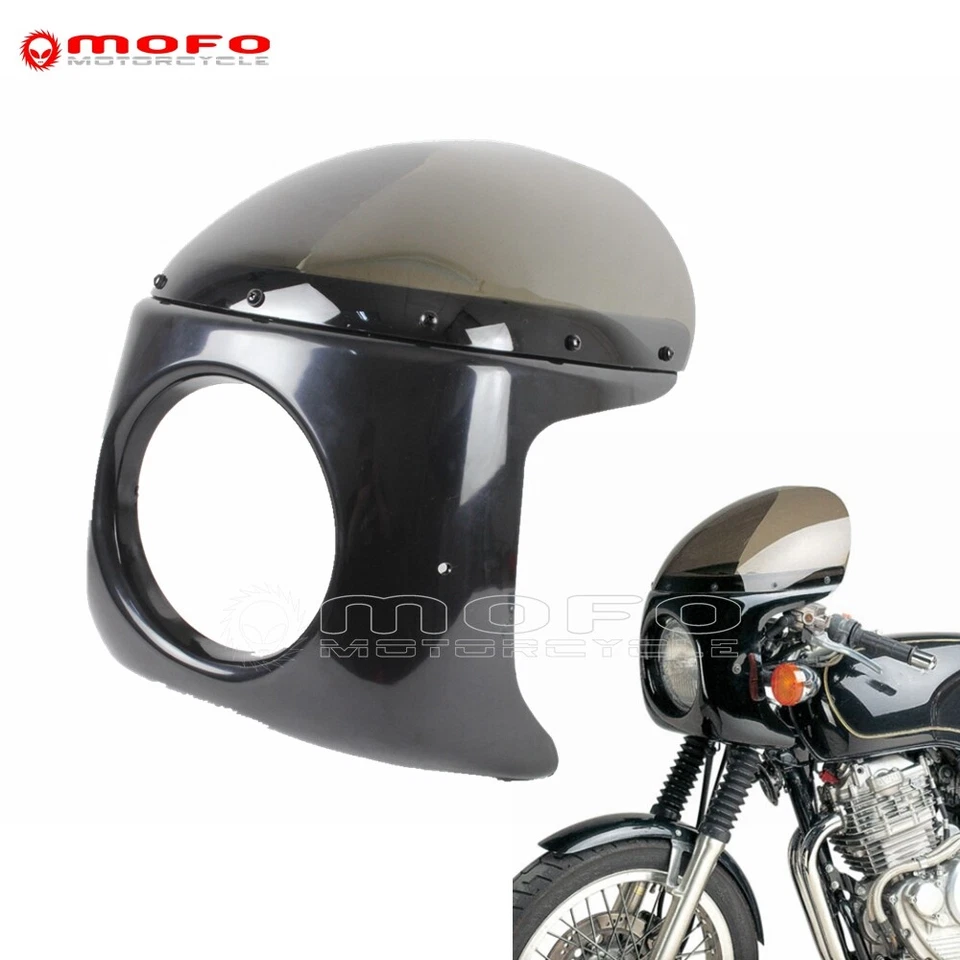 For Cafe Racers Cruisers Custom Black 7'' Round Headlight Fairing w/Windshield - Image 4 of 4
