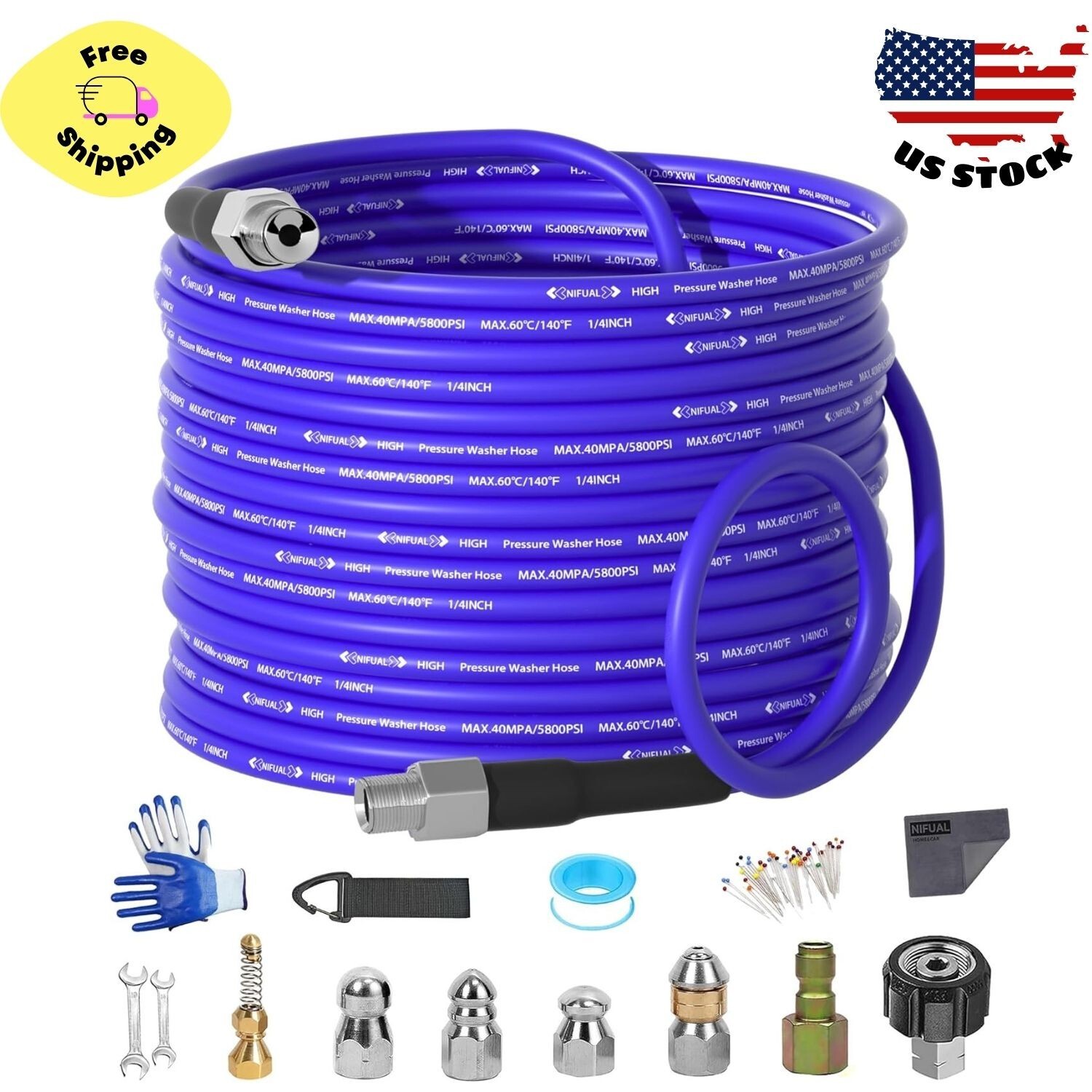 50FT High-Pressure Sewer Jetter Kit for Drain Cleaning up to 5800PSI