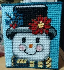 Plastic Canvas Christmas Snowman Tissue Box Cover.  Handmade.