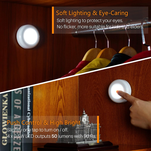Push Tap Light, Mini Night Touch LED Puck Lamp, Portable under Cabinet Lighting - Picture 2 of 7