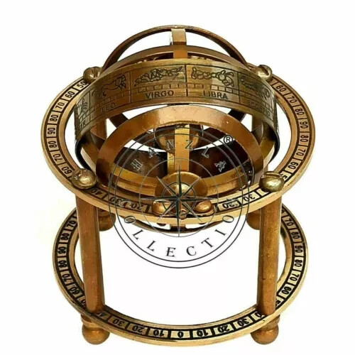 Antique Brass Armillary Sphere Astrolabe Maritime Nautical Collectible Globe - Picture 7 of 7