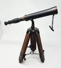 Nautical Design Antique Brass Spyglass Telescope With Wooden Tripod Marine Scope