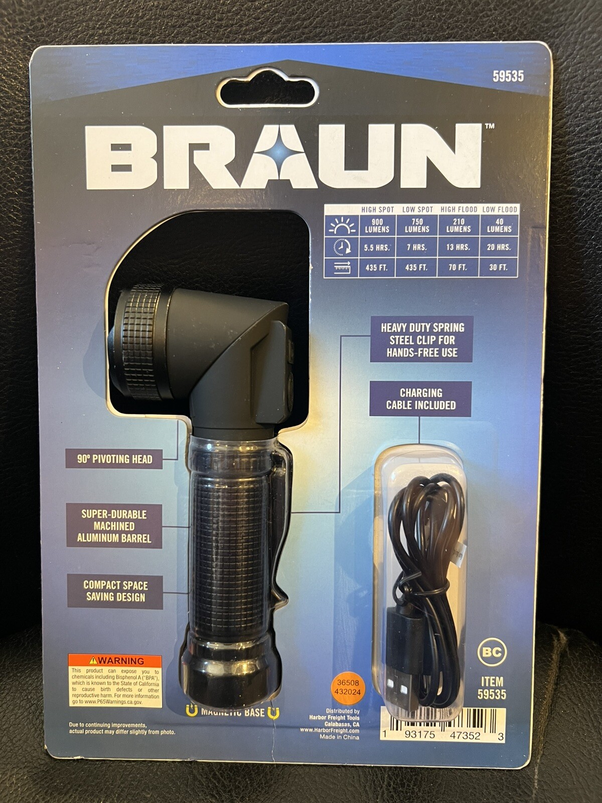 BRAUN 900 Lumen Rechargeable Swivel Head LED Flashlight 59535 Flash Torch Light