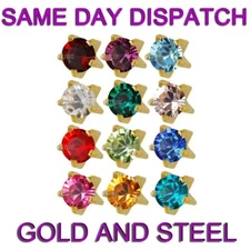 STUDEX PLUS BIRTHSTONES GOLD PLATED STAINLESS STEEL CLAW SET EAR STUD EARRINGS
