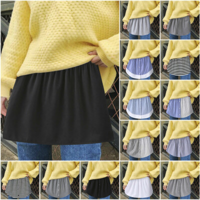 Women Adjustable Layering Fake Top Lower Sweep Shirt Basic Half-Length Skirt