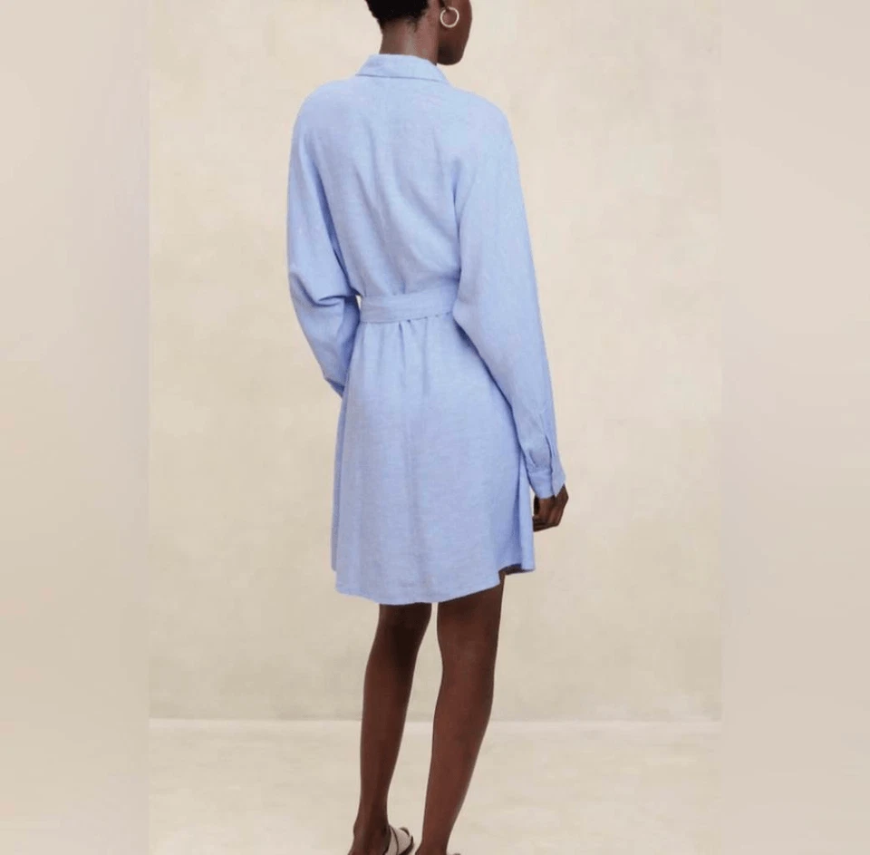 Banana Republic Factory Linen Blend Blue Utility Belted Shirt Dress Sz S NWT - Image 3 of 4