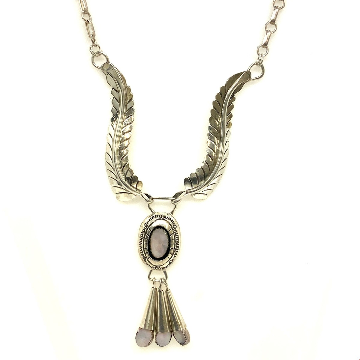 Vintage Sterling Silver Signed H. Spencer Navajo MOP Feather 