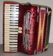 Vintage Universal Red Mother of Pearl Accordion with Case model 2420