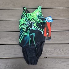 TYR Durafast Maxfit Northern Lights Swimsuit Green/black Youth Girls Size 22 New