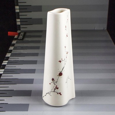 Vintage BAATZ CERAMICS Bud Vase Signed Original Tag Hand Painted Cherry Blossom
