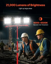 LED Work Light with Stand, 21000 Lumens, Three-Head Portable Camping Light with