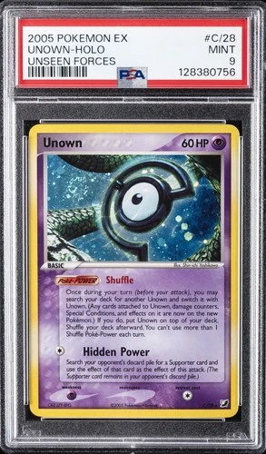 2005 POKEMON EX UNSEEN FORCES #C/28 UNOWN-HOLO PSA 9