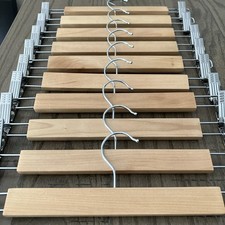 10 Wooden Pants Hangers Solid Pants Hanger with Adjustable Clips 13  Rubber Back