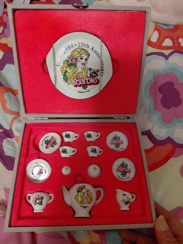 Barbie 25th Anniversary 1959-1984 Tea Set in grey box, Tea set never used.