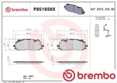 Brembo P85165NX Bremsbelagsatz für Scheibenbremse Bremsbelagsatz 