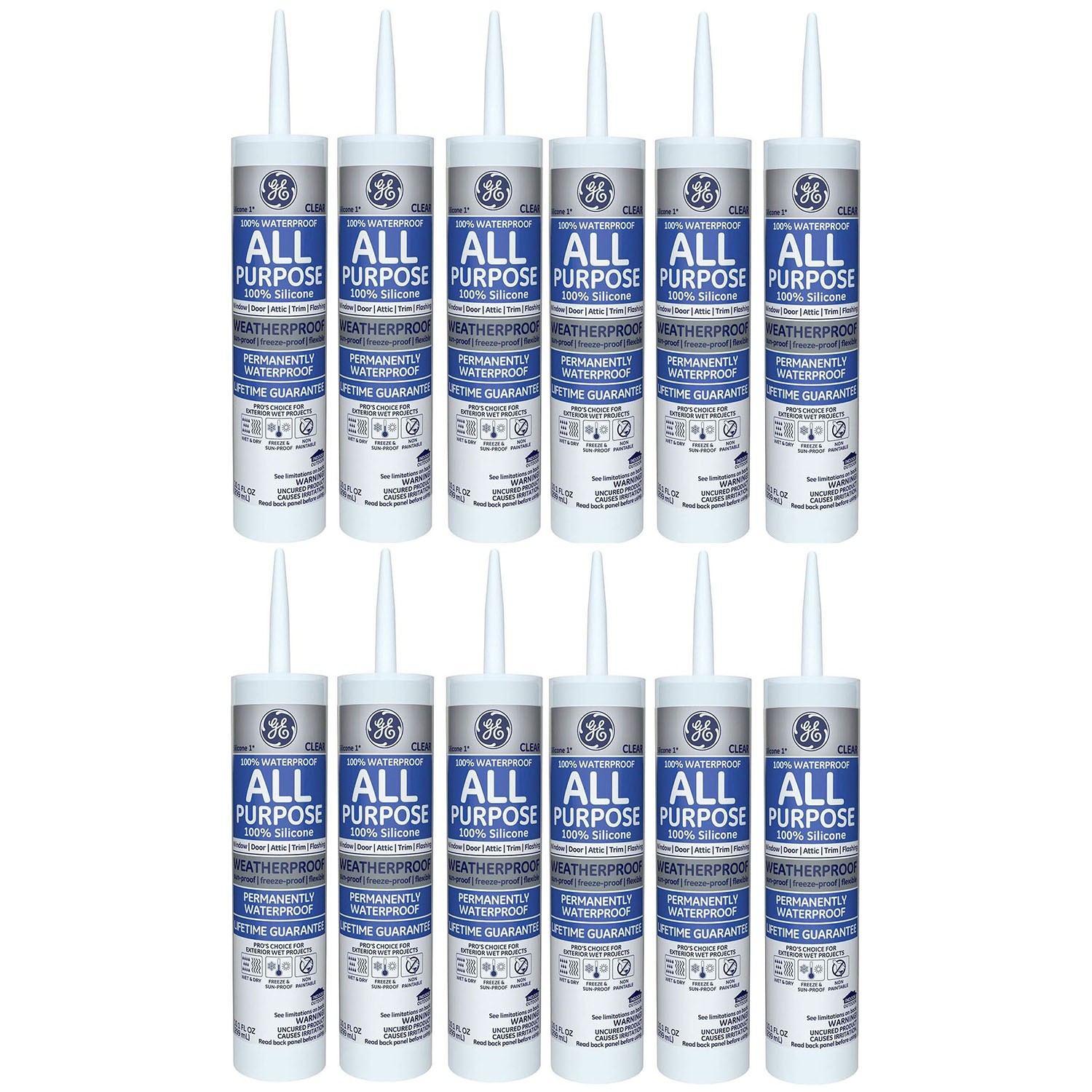 GE All Purpose Silicone 1 Sealant - Clear - 10.1 oz., 12 Pack. Available Now for $78.99