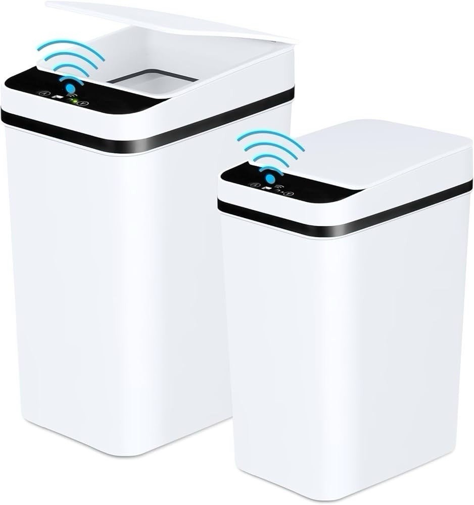 2 Pack 2.2 Gallon Bathroom Trash Cans With Lid Touchless Automatic Motion Sensor