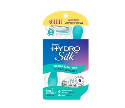 Schick Hydro SIlk Ultra Sensitive Razor | 6 Pack | Hydra Boost Serum | 131