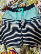 Old Navy Boys Size S Blue/Navy/White Striped Swim Trunks Drawstring Back Pocket