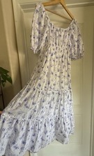 LoveShackFancy Gemma Floral Cotton Maxi Dress M Cottage Puff Sleeve Feminine