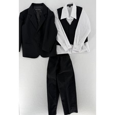 Black N Bianco Boys Size 5 Black 5 Piece Suit Vest Shirt Pants Tie Wedding