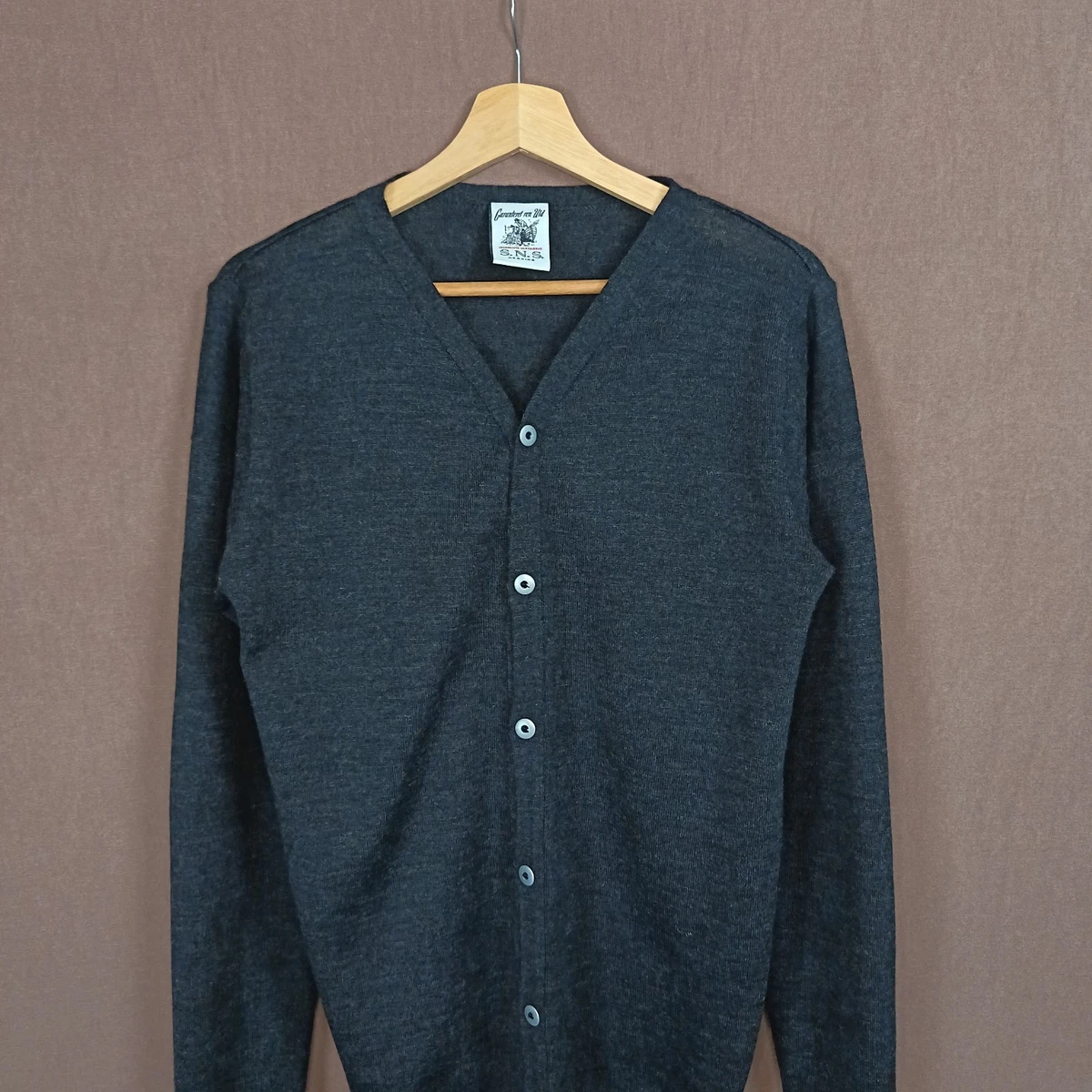 S.N.S. Cárdigan Herning 100 % pura lana nueva gris para hombre mediano M tejido Dinamarca