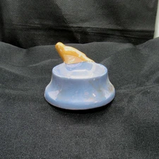Vtg Porcelain Open Salt Cellar w/ Bird- Blue & Orange Luster  - Japan (#92)