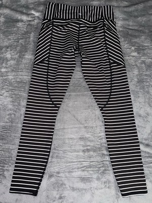 Athleta Womens Small Cropped Leggings 7/8 Contender Black Striped Athleisure 