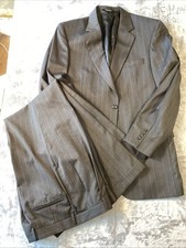 Jos A Bank Suit Gray Pinstripe 2 Button Signature Gold Wool Pants 42L 36x32