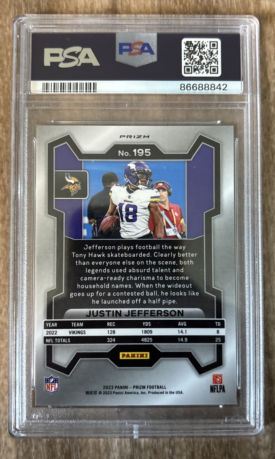 Panini 2020 Prizm Justin Jefferson #398 Orange Disco Prizm Rookie PSA 10 view 2