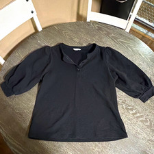 Time and Tru Girls Black Solid Henley Top 3/4 Sleeve Button Size L 12-14