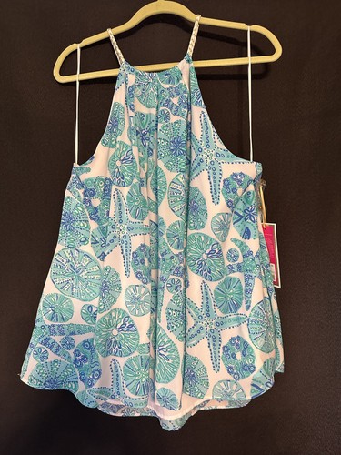 Camisa Lilly Pulitzer Target para mujer azul vida marina playa conchas estrellas de mar halter 2X