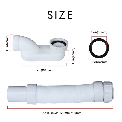 Bathtub Shower Drain Pipe, Low Profile Flat 1 1/2 P Trap Kit, Flexible Freest... - Picture 2 of 6
