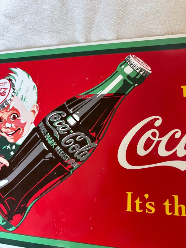 1990 porcelain sign Sprite Boy “Drink Coca-Cola it’s the Real Thing” by Weber