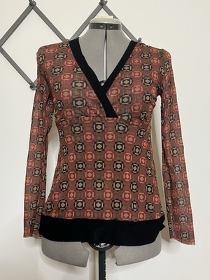 Sweet Pea Stacy Frati Size L Long Sleeve Mesh Lined Top  Tunic Geometric Y2K