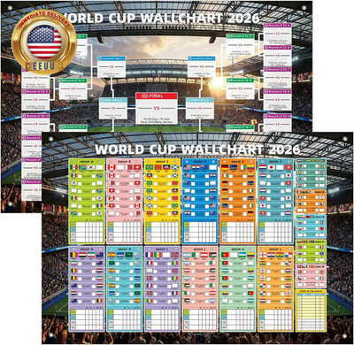2 Pcs World Football Cup 2026 Wall Chart - 31.5X23.6 Inch Large Football Match S
