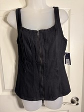 UNIVERSAL THREAD WOMENS BLACK DENIM CORSET ZIP TANK NWT SIZE 4