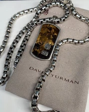 David Yurman Sterling Silver 925 Dog Tag Pendant 5mm Necklace 24"